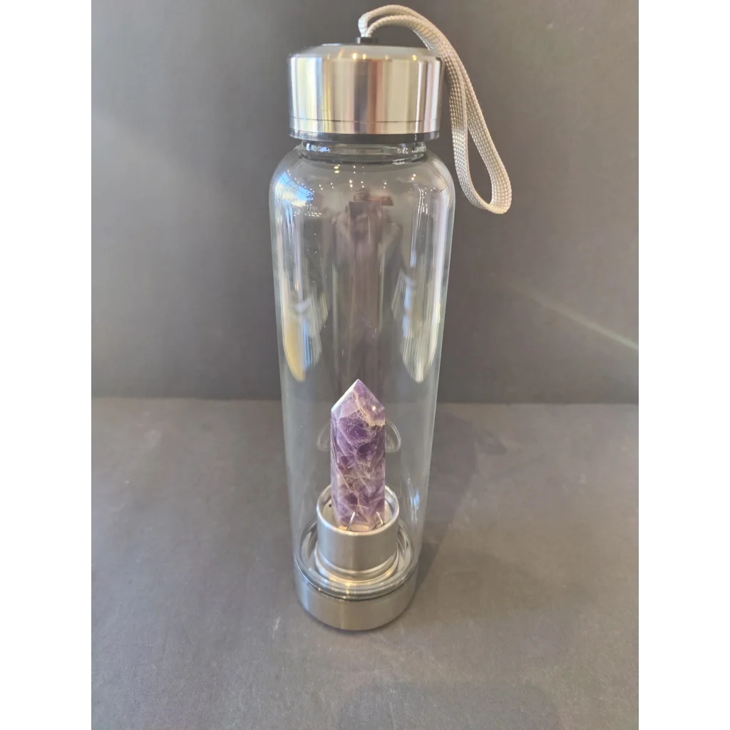 Crystal infused stainless steel water bottle with amethyst crystal