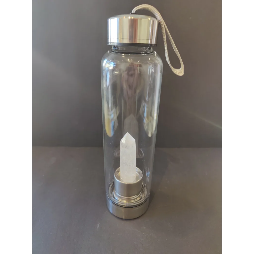 Crystal infused stainless steel water bottle with quartz crystal
