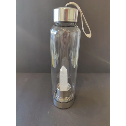Crystal infused stainless steel water bottle with quartz crystal