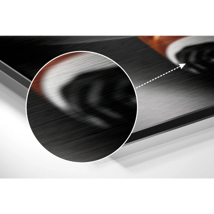 Black and white striped sneaker on brushed aluminium dibond print