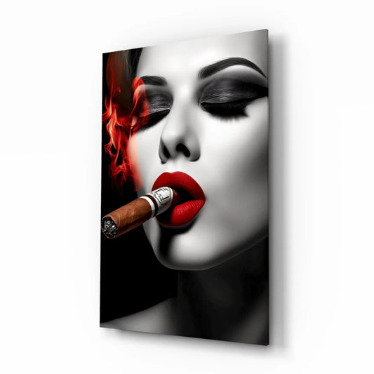 Bold Red Lips Cigar Woman Canvas Wall Art Print | Insigneart USA | vintageantiquesgifts.com