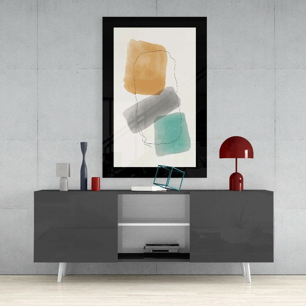 Modern teal abstract wall art print in sleek black frame