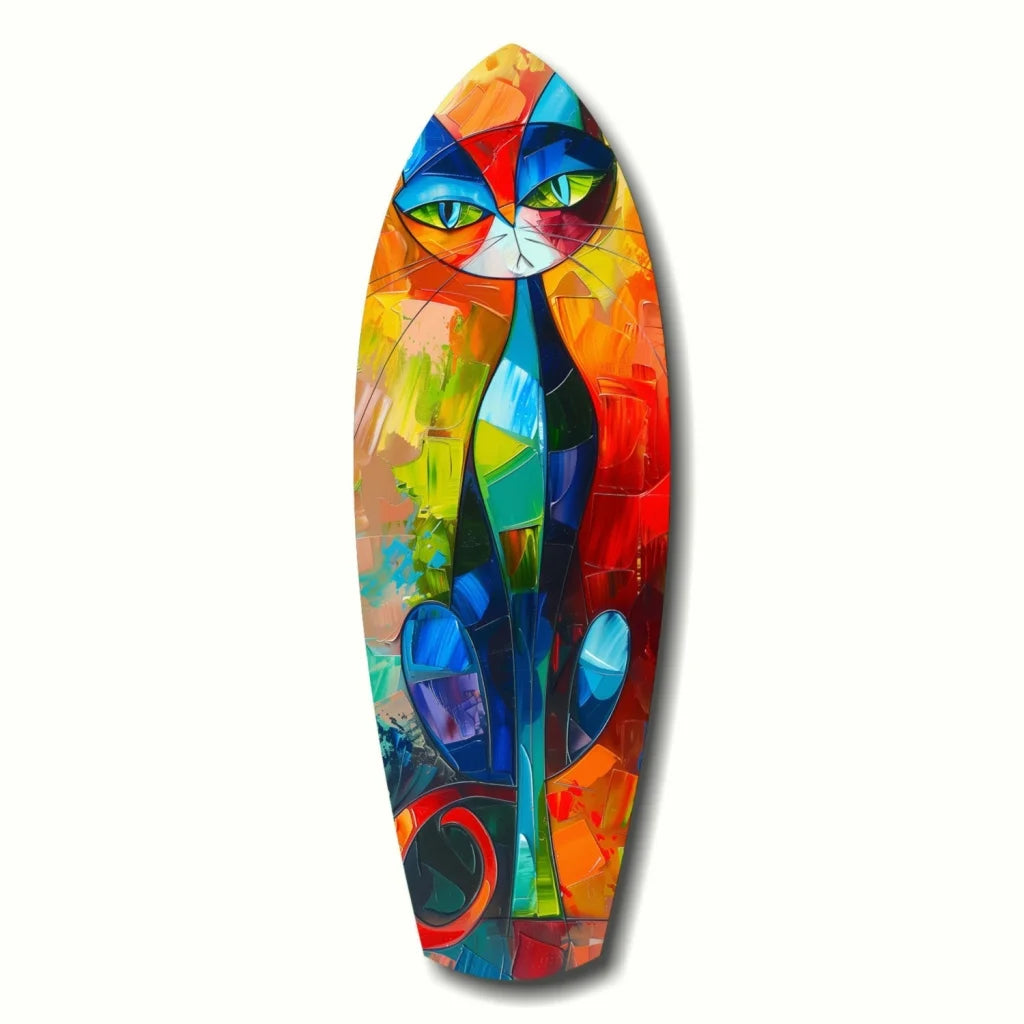 Vibrant Abstract Cat Tempered Glass Art with Bold Geometric Colors | Insigneart USA | vintageantiquesgifts.com