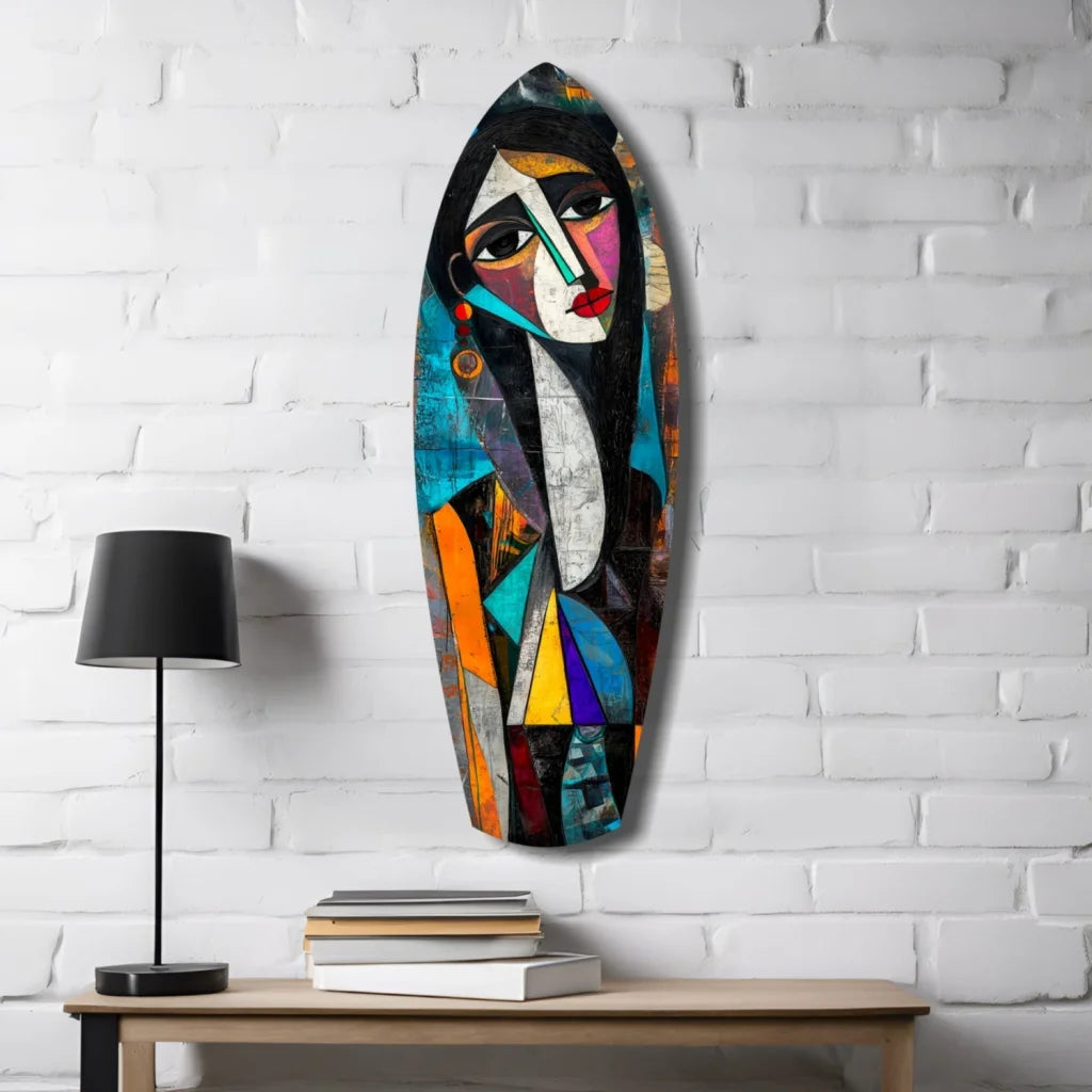 Vibrant Geometric Portrait Tempered Glass Art | Contemporary Home Wall Art | vintageantiquesgifts.com