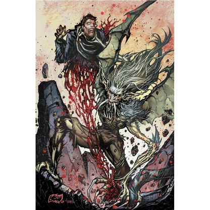 ECC Exclusive Franck Uzan Vampire Hunters comic book cover with a man torn in half and monster