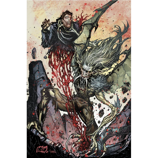 ECC Exclusive Franck Uzan Vampire Hunters comic book cover with a man torn in half and monster