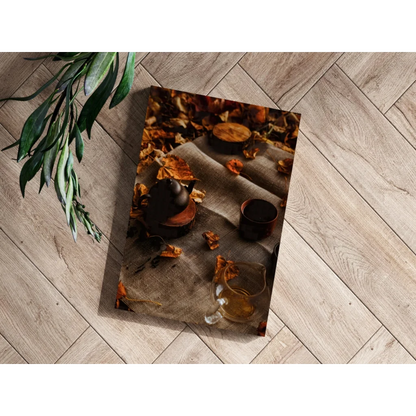 Rustic Autumn Tea Scene Insigne Aluminum Print | Modern Wall Art Decor | vintageantiquesgifts.com