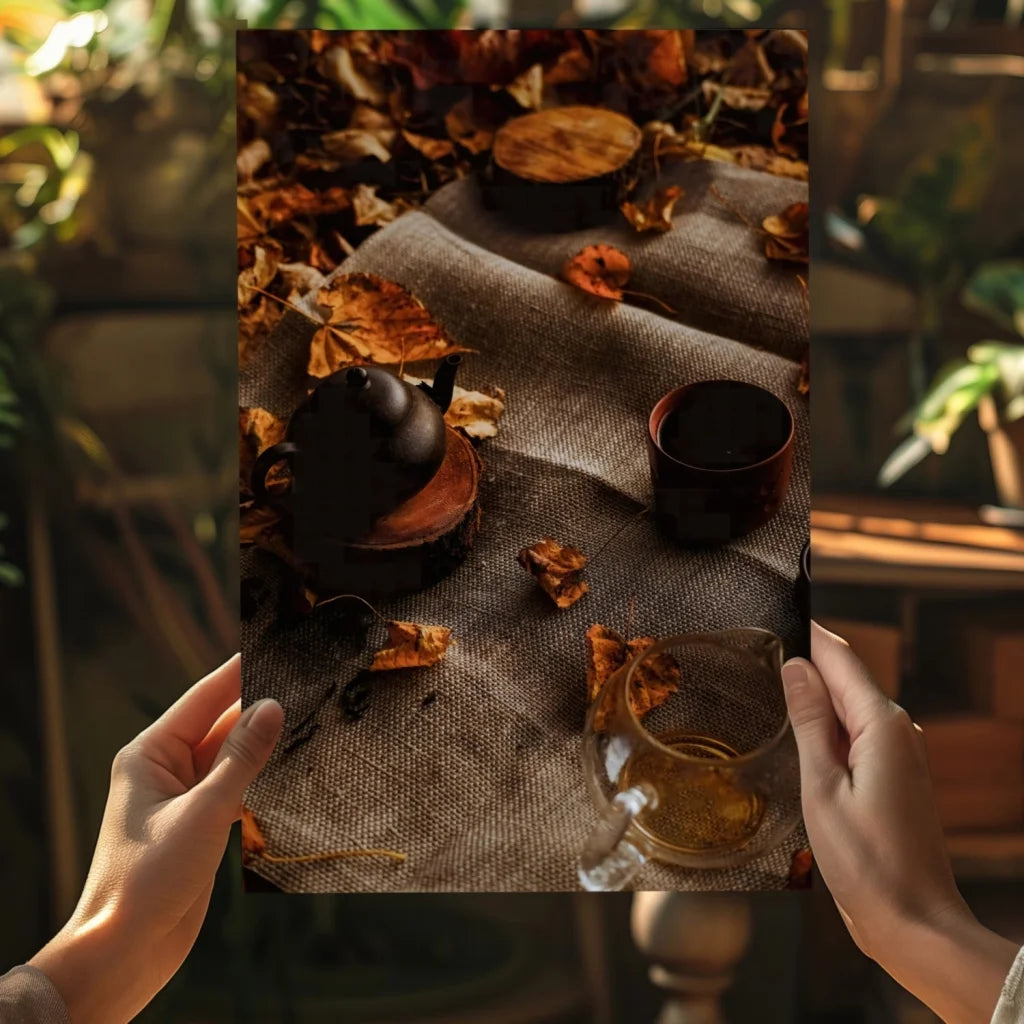 Rustic black teapot on burlap for Insigne Aluminum Prints