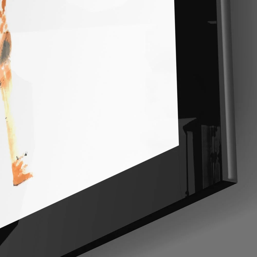 Stunning giraffe family glass wall art with abstract orange black design