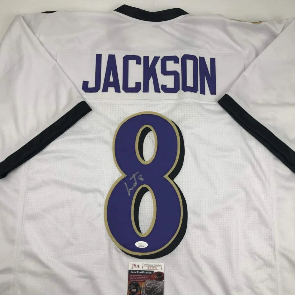 White custom football jersey with JACKSON 8 autograph for professional sports fans