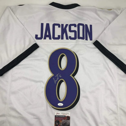 White custom football jersey with JACKSON 8 autograph for professional sports fans