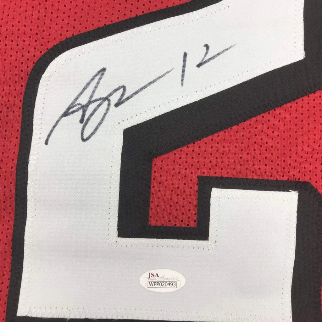 Red custom jersey with black and white number 2 and authentic autograph for professional sports fans