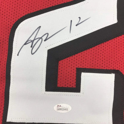 Red custom jersey with black and white number 2 and authentic autograph for professional sports fans