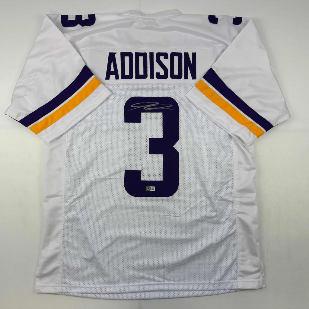 White custom jersey with ADDISON 3 for professional sports league fans