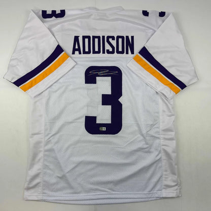 White custom jersey with ADDISON 3 for professional sports league fans