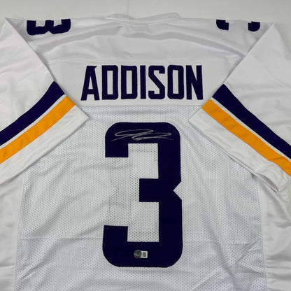 Custom jersey ADDISON Number 3 white purple gold sports collectible with signature for sports league