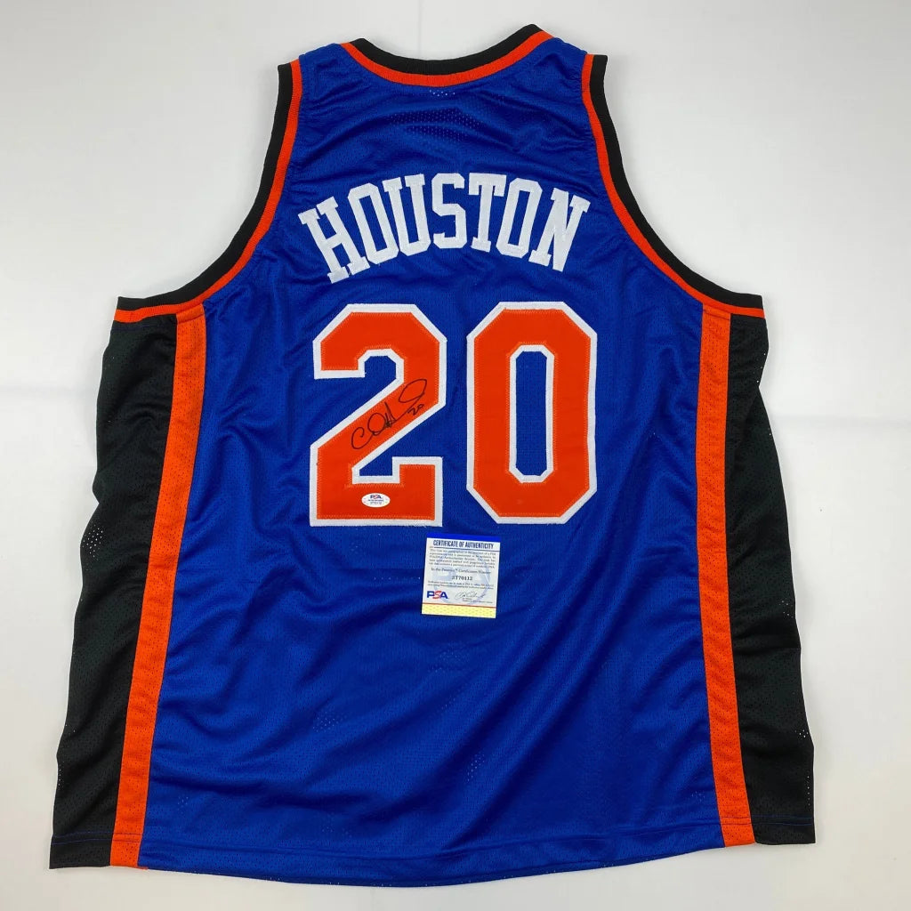 Blue orange black custom jersey with HOUSTON 20 and signature from a pro sports league