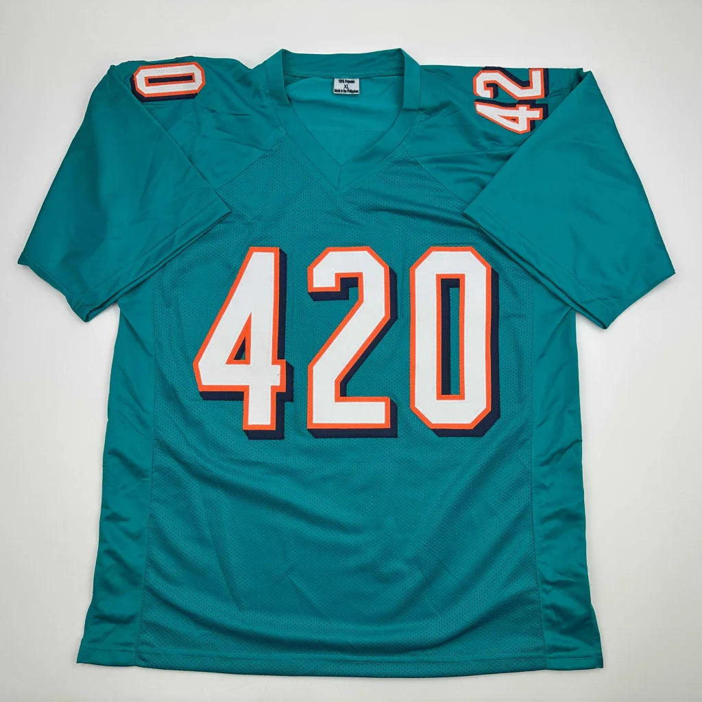 Teal Miami Dolphins 420 custom jersey with white orange accents