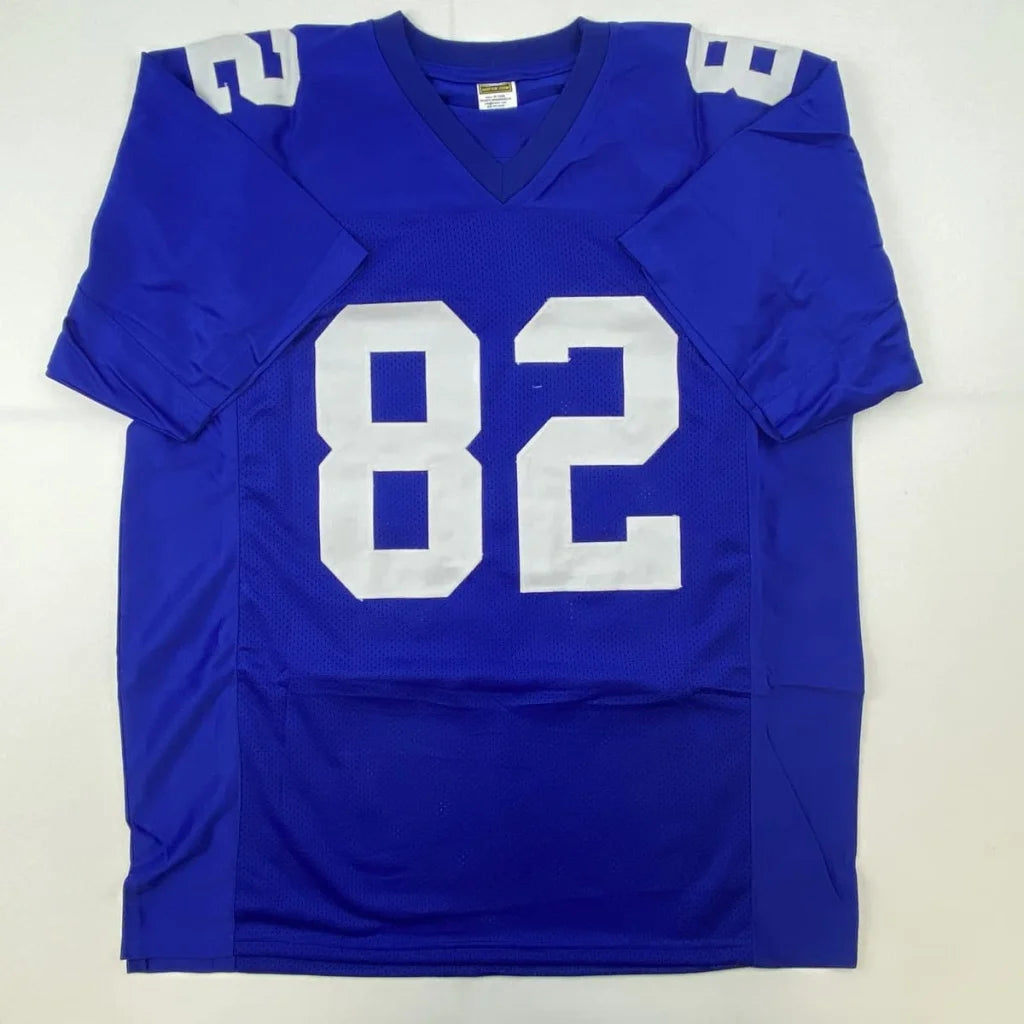 Royal blue custom jersey with Manningham 82 autographed for NFL fans