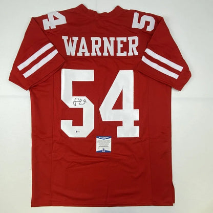 Red custom jersey with Warner 54 autographed for professional sports league