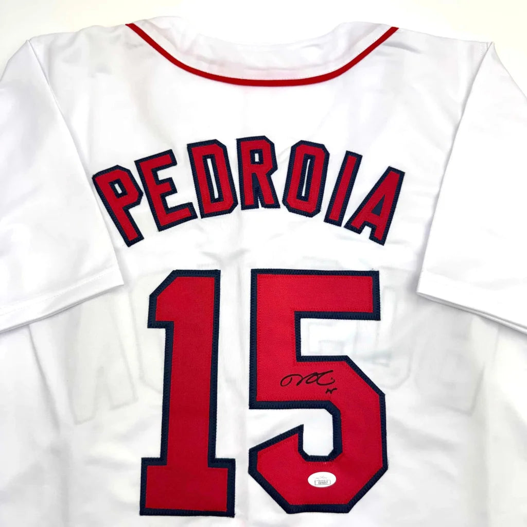 Custom Pedroia red white baseball jersey autographed number 5