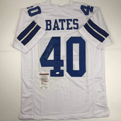 White Dallas Cowboys custom jersey with Bates 40 blue lettering