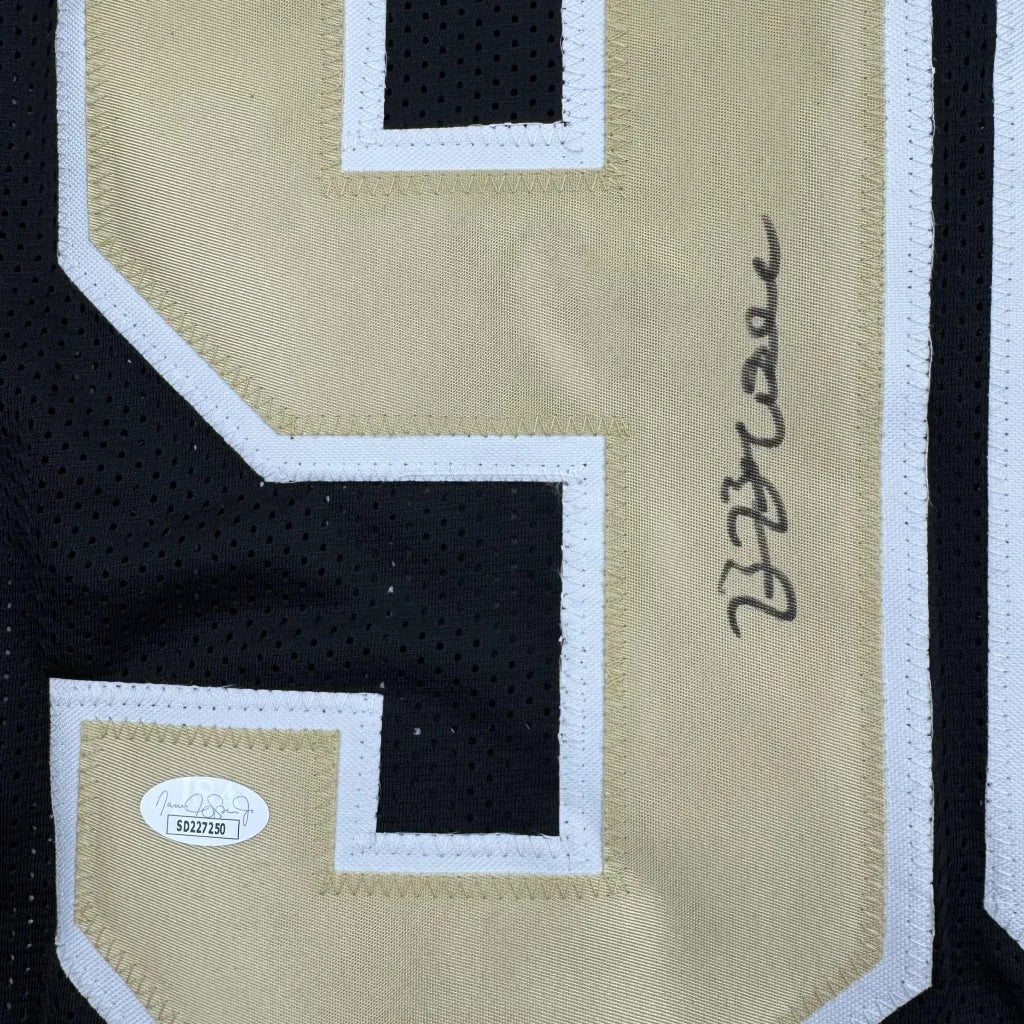 Black and gold custom jersey with white number 9 and autograph for sports league fans