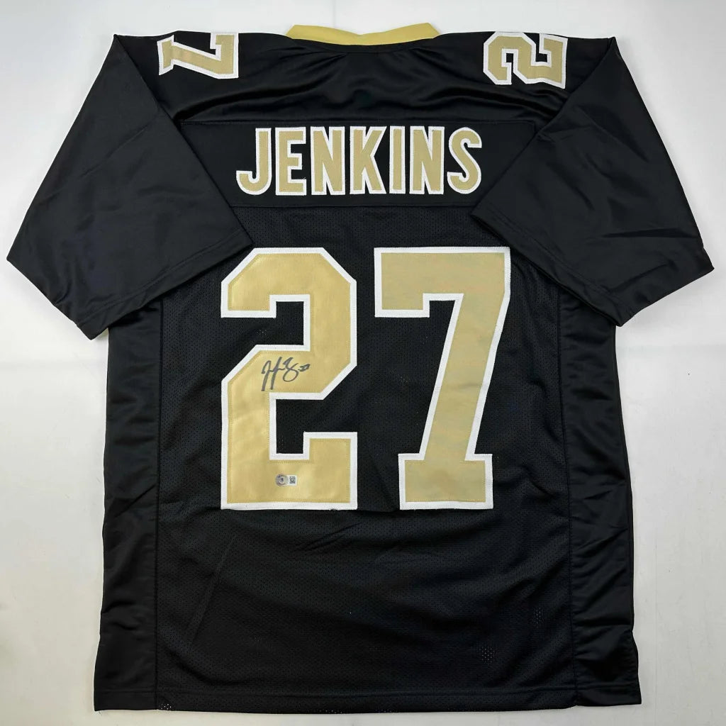 Custom Jenkins 27 black gold NFL jersey autographed