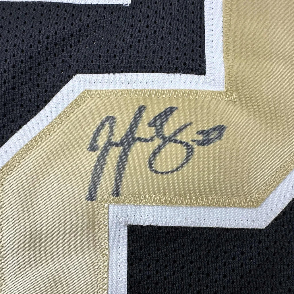 Autographed black gold custom jersey number 80 from professional sports league