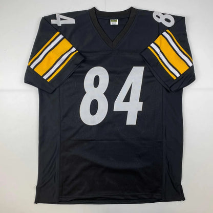 Black custom jersey with white 84 and striped sleeves, perfect for sports league fans
