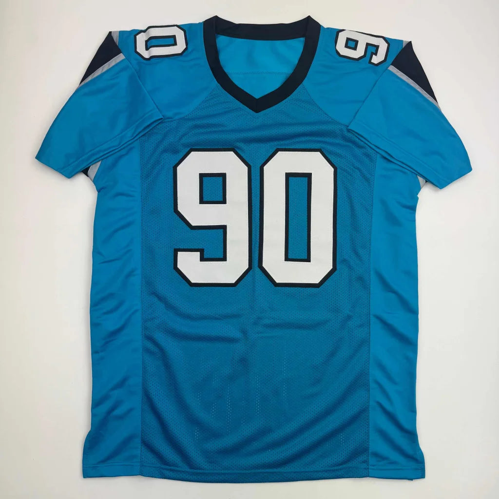 Custom Jersey Carolina Panthers #90 teal white jersey with black accents