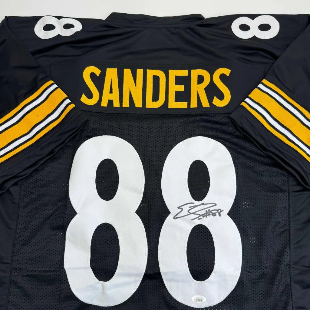 Black custom jersey with Sanders 88, yellow and white stripes, signed, pro sports league style