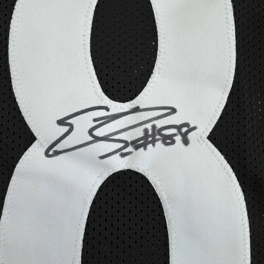 Black custom jersey with white 8 number and faded autograph, perfect for sports league fans