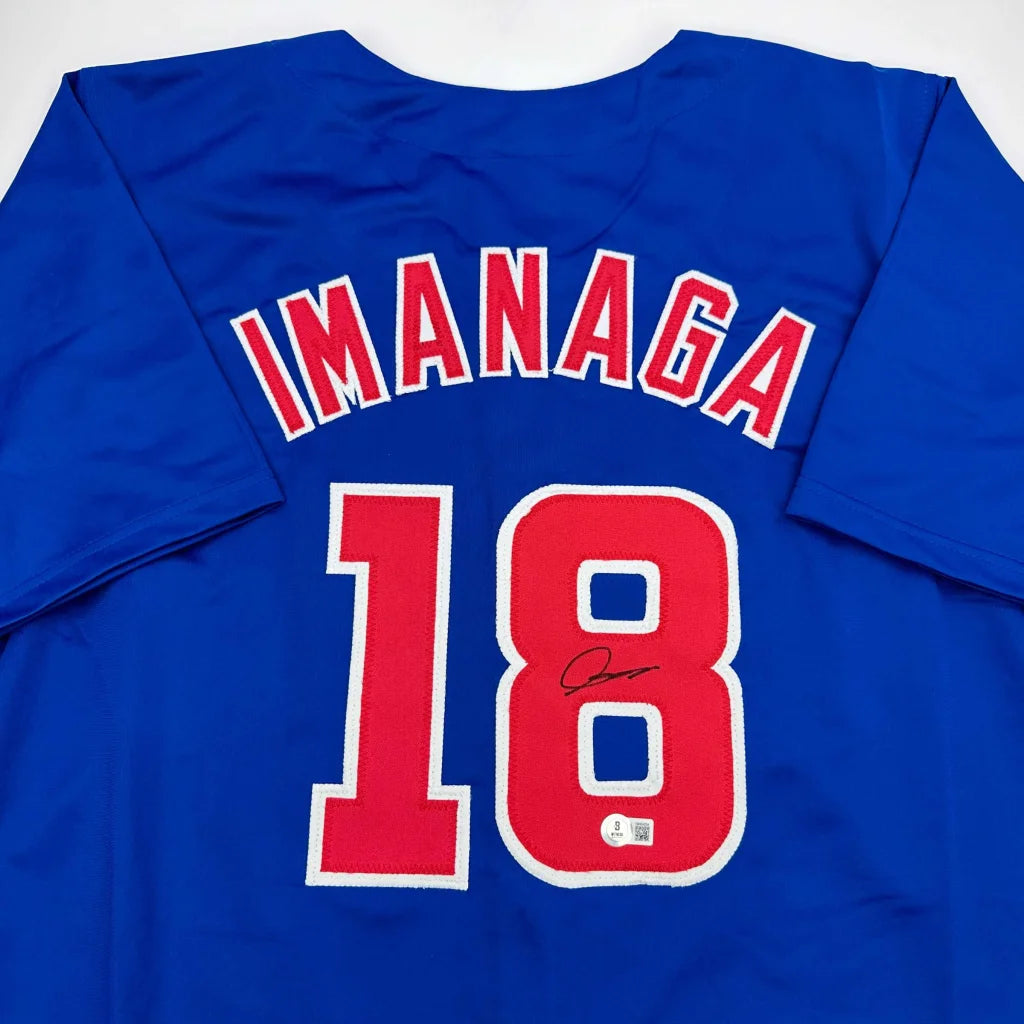 Blue custom jersey with IMANAGA and 18 for professional sports league fans
