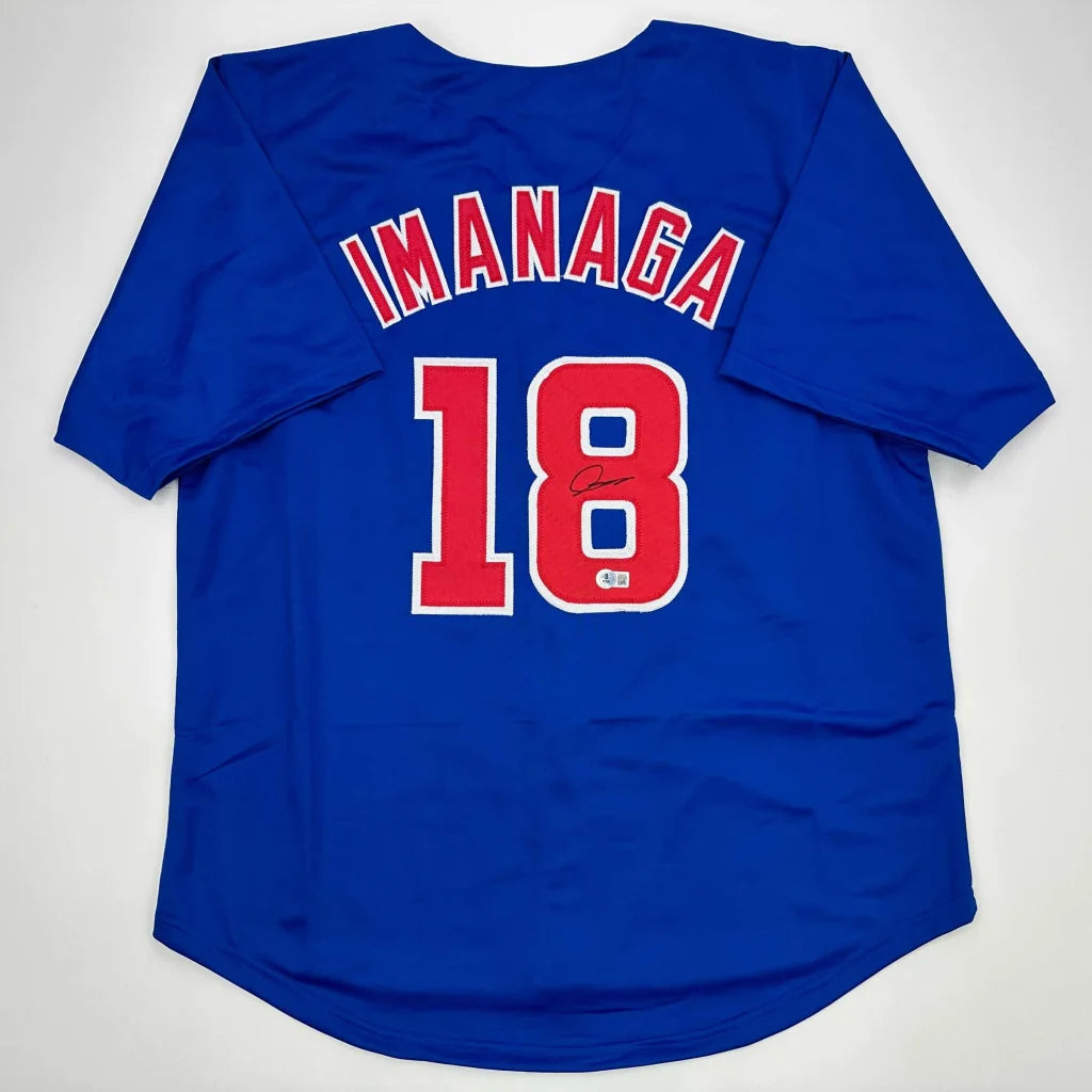Blue custom jersey with IMANAGA and number 18 for professional sports league fans