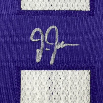 Purple custom sports jersey with white mesh trim and JJ autograph from professional sports gear