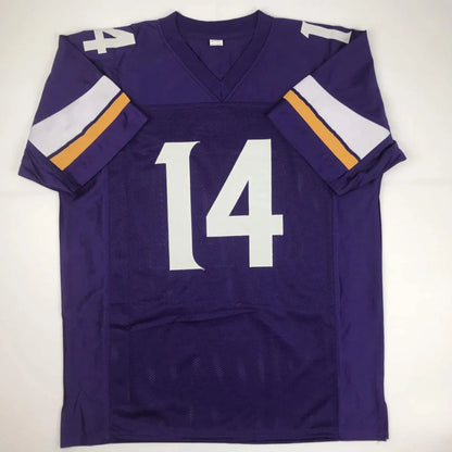 Purple custom jersey with white and gold stripes and DIGGS 14 for professional sports league fans