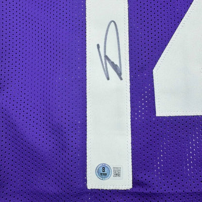 Purple mesh custom jersey with white stripe, autograph, and hologram for professional sports fans
