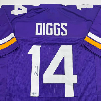 Purple custom jersey with white numbers and autograph, perfect for professional sports fans
