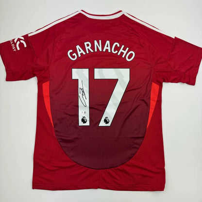 Custom GARNACHO 17 red soccer jersey with signature for sports league fans