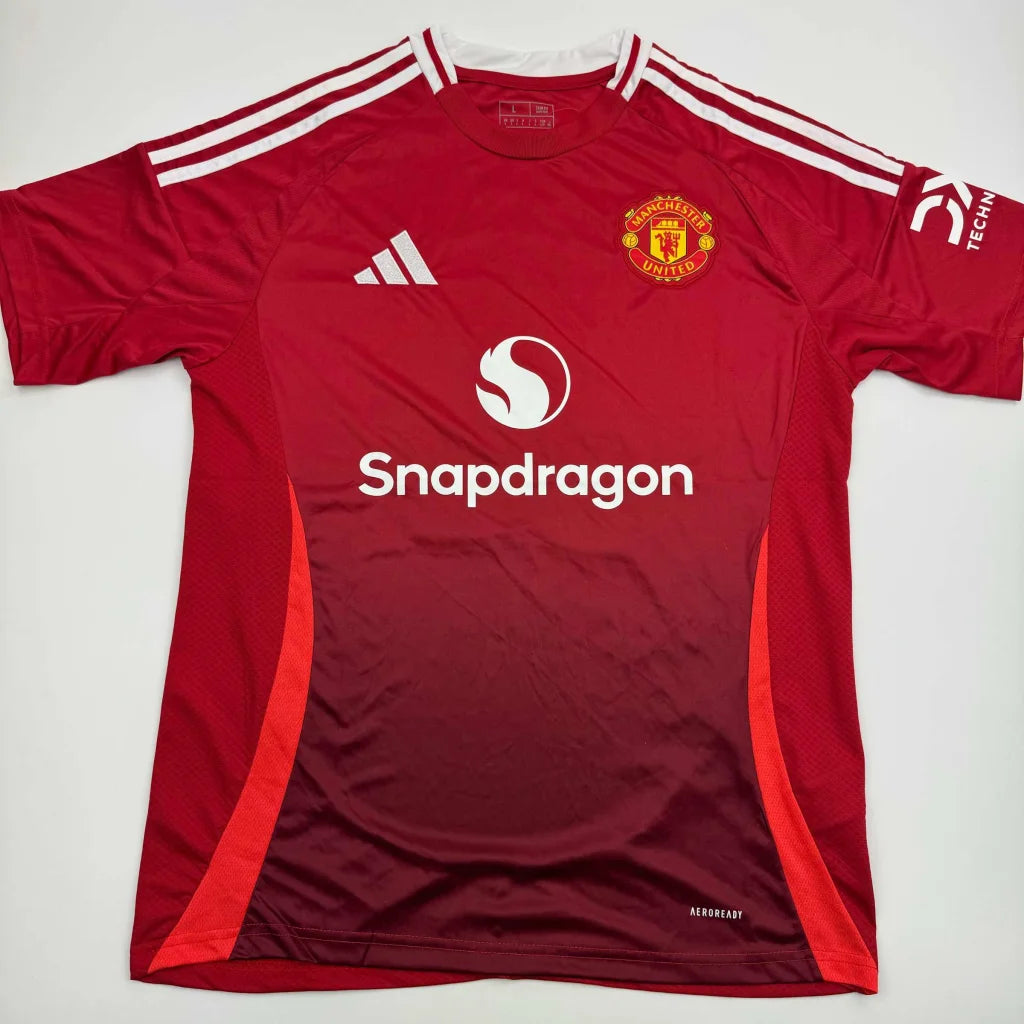 Red Manchester United custom jersey with Snapdragon logo for professional sports fans