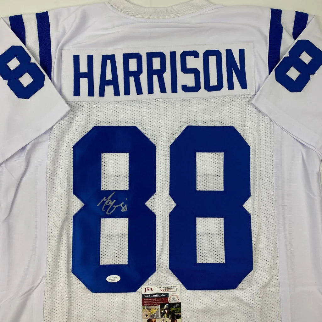 Custom Jersey Harrison 88: White Football Jersey with Blue Lettering