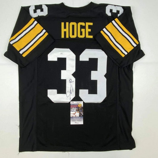 Custom black yellow Steelers jersey with Hoge nameplate, size 34