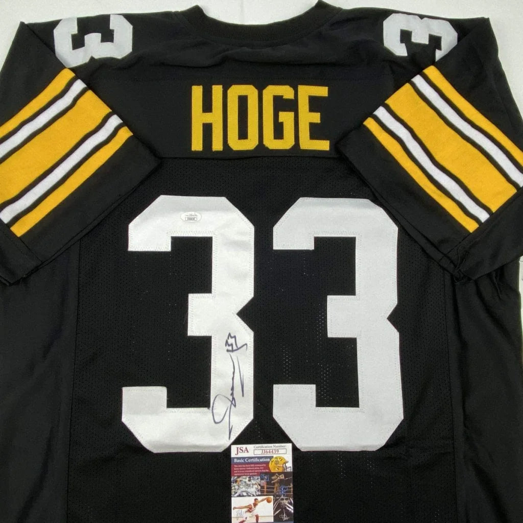 Black and yellow Pittsburgh Steelers custom jersey with Hoge nameplate, size 34