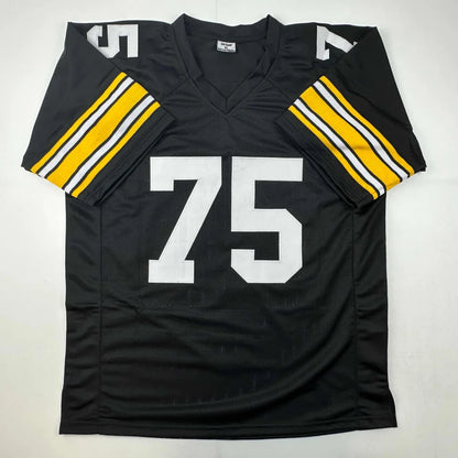 Black and yellow custom jersey with number 75 honoring Pittsburgh Steelers legend Mean Joe Greene
