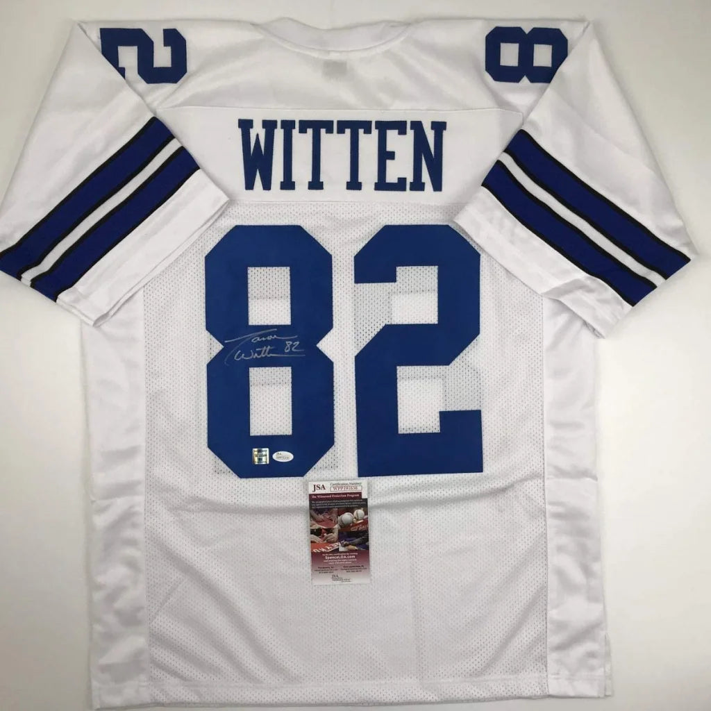 White Dallas Cowboys Jason Witten custom jersey with autograph and authentication tag