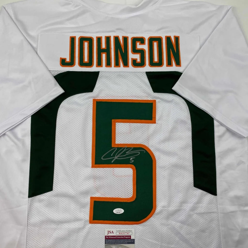 White custom jersey with JOHNSON 5 autograph, perfect for sports league fans