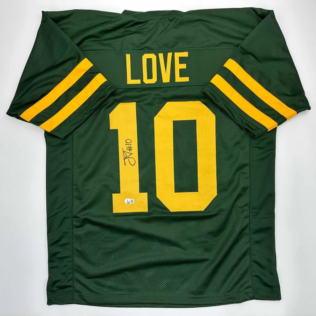 Green Bay Packers Jordan Love autographed custom jersey with number 10 for sports fans