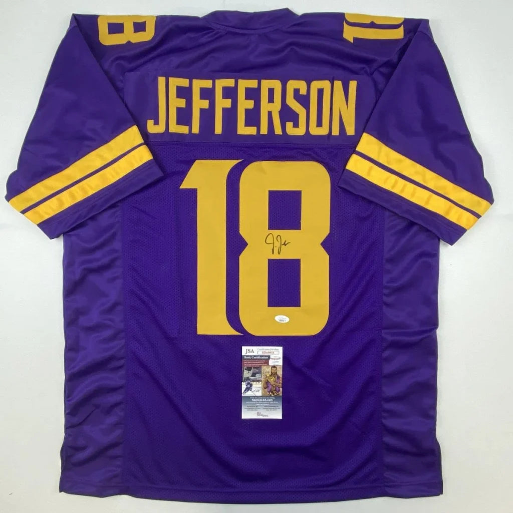 Autographed Justin Jefferson Minnesota Vikings purple football jersey for custom jersey fans