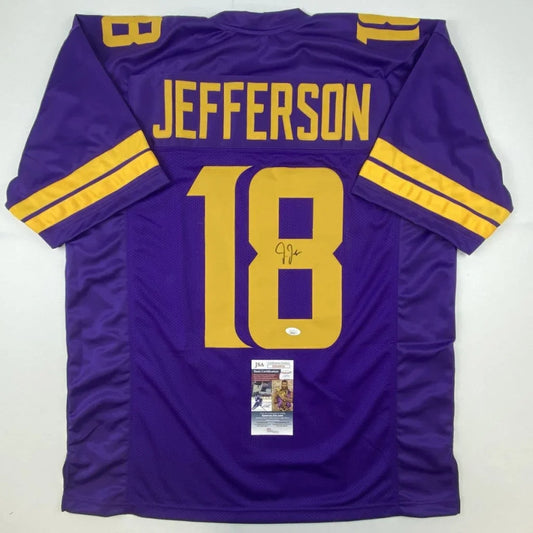 Autographed Justin Jefferson Minnesota Vikings purple football jersey for custom jersey fans